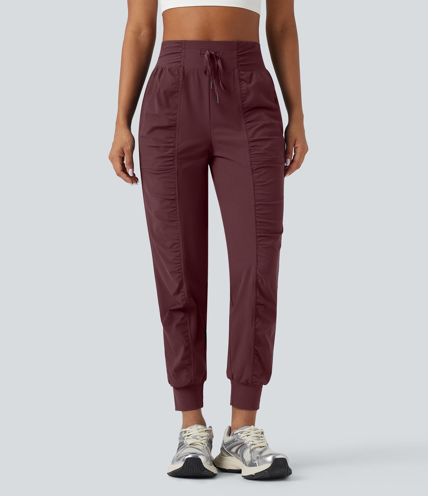 Jogging de danse fuselé froncé séchage rapide effet frais InstantCool taille haute avec cordon de serrage et poches, protection solaire UPF40+