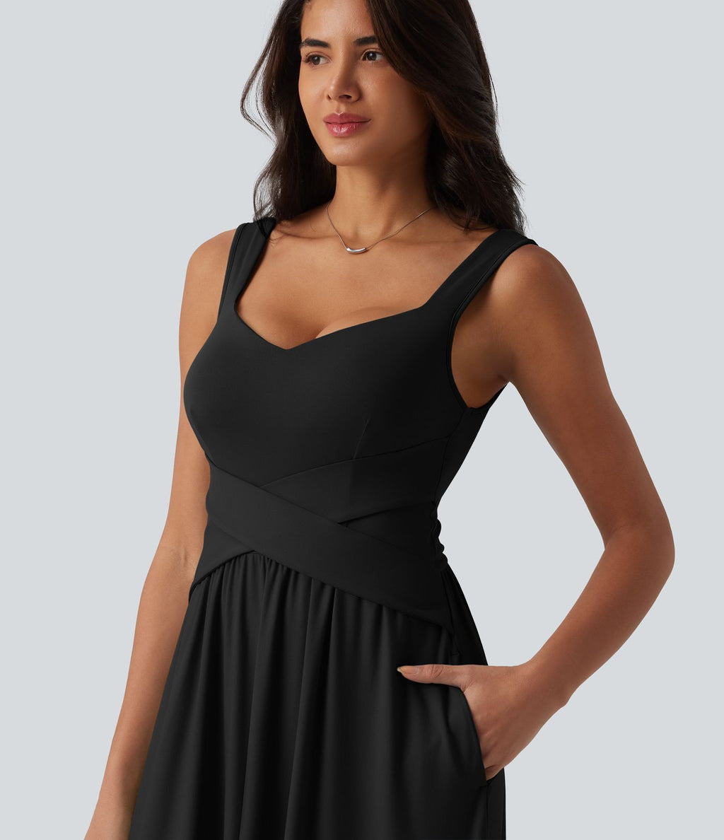 Robe longue fluide sans manches avec brassière intégrée (Bonnets E-G) et poches