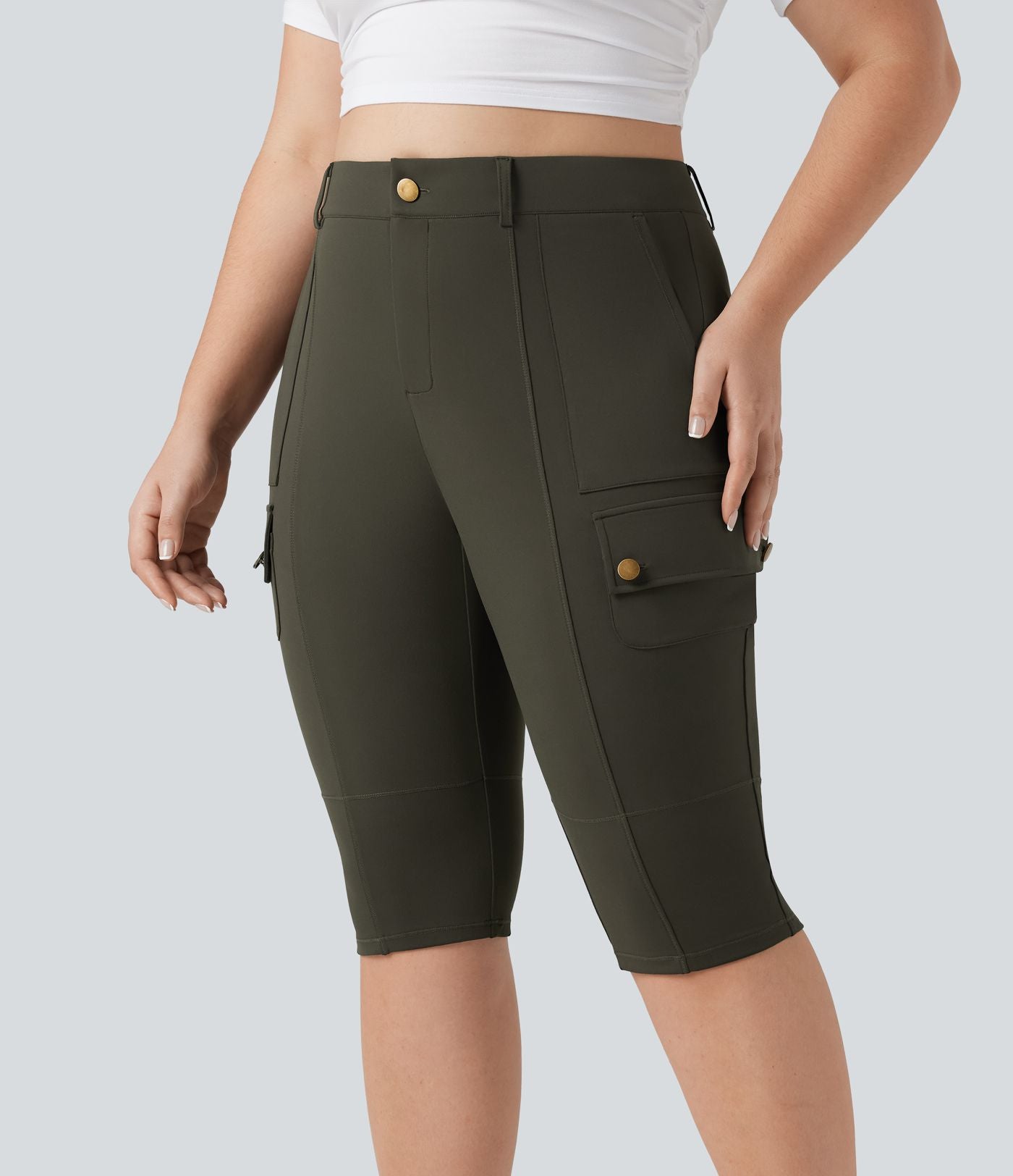 Pantalon cargo grande taille pedal pusher ajusté taille haute DayStretch avec poches