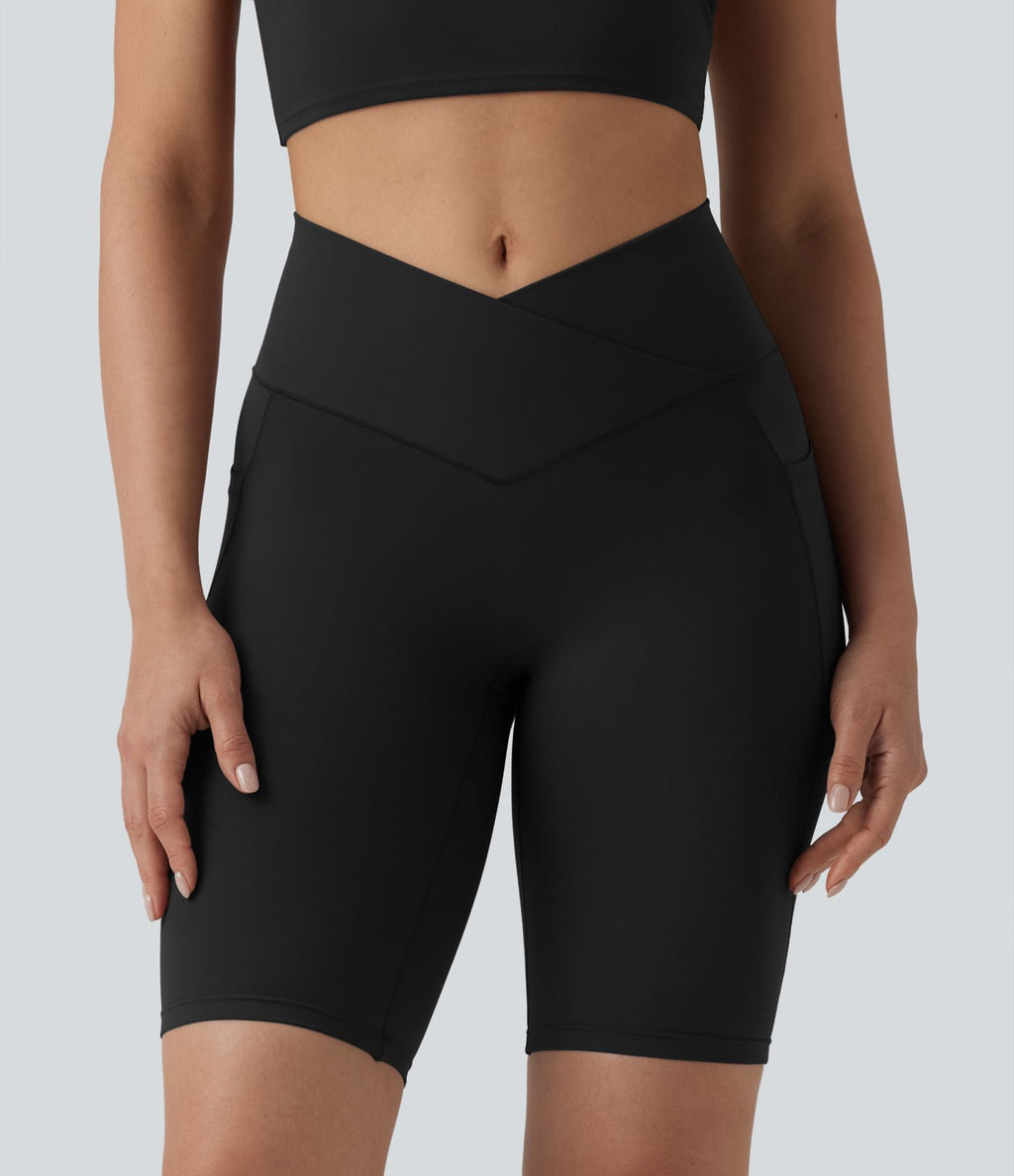 SoftlyZero™ Short cycliste de yoga croisé taille haute 23 cm avec poches - UPF50+