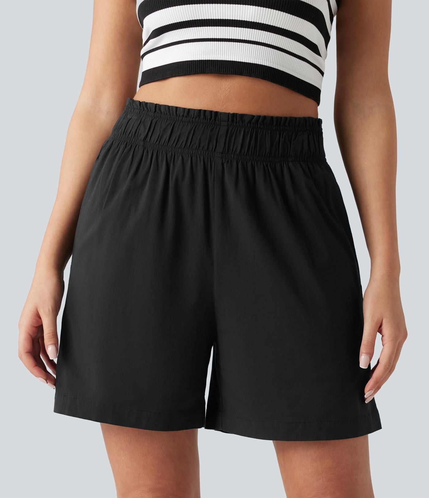 Short décontracté taille haute en lin stretch 12,5 cm avec poches