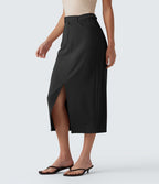 Jupe crayon midi tailleur asymétrique taille moyenne fendue avec poches