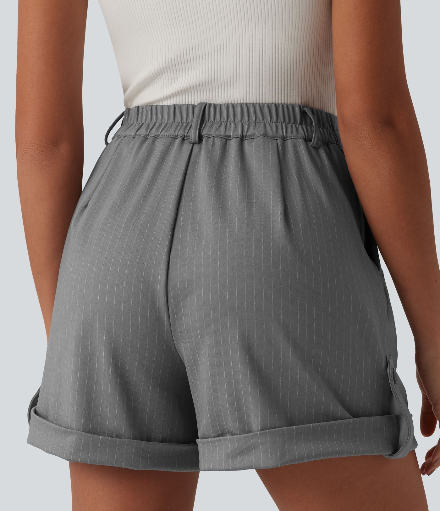 Short casual à rayures 12,5 cm taille haute avec poches