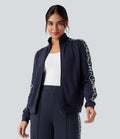 Veste col montant imprimé léopard contrastant avec poches