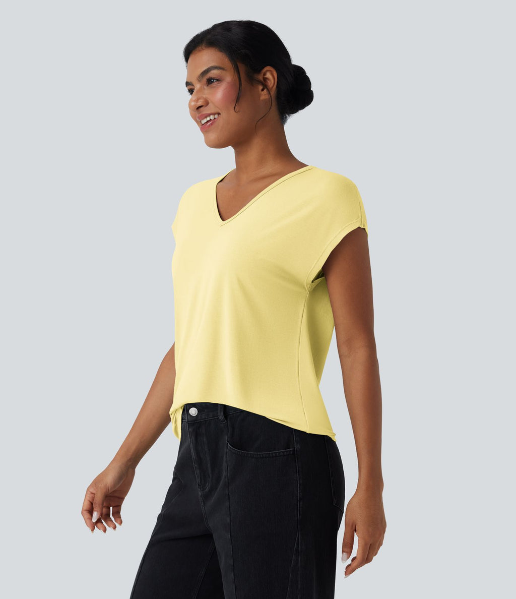 T-shirt casual col V manches courtes