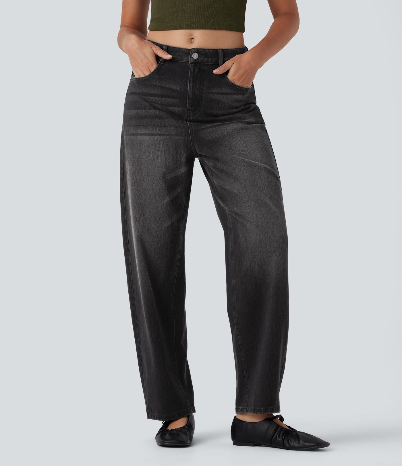 Jean barrel Halara Flex™ taille haute coupe barrel délavé avec poches