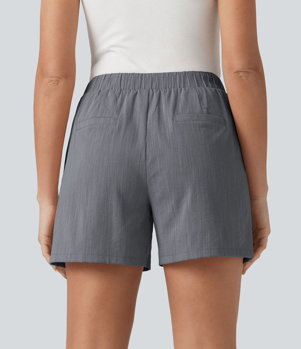 Short tailleur baggy asymétrique taille mi-haute aspect lin 12,5 cm avec poches
