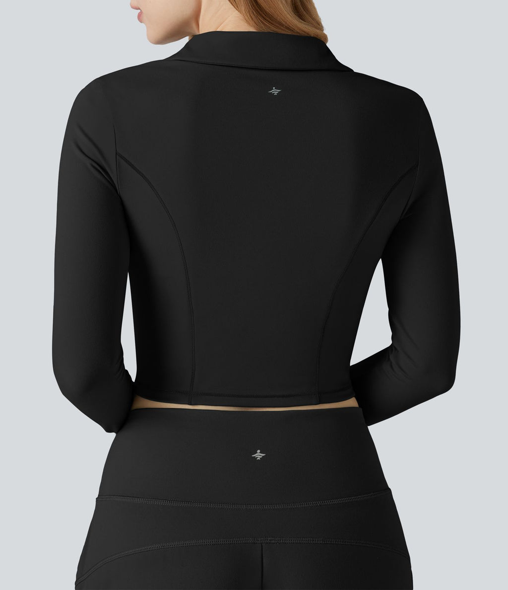 Top de sport tennis SoftlyZero™ Plush court col polo manches longues avec trous pouces