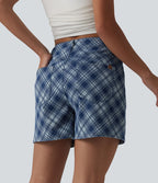 Short décontracté en denim à carreaux Halara Flex™ taille mi-haute 10 cm avec poches