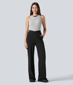 Pantalon décontracté évasé à rayures, taille haute, séchage rapide, ceinture en V, avec poches - Protection solaire UPF40+