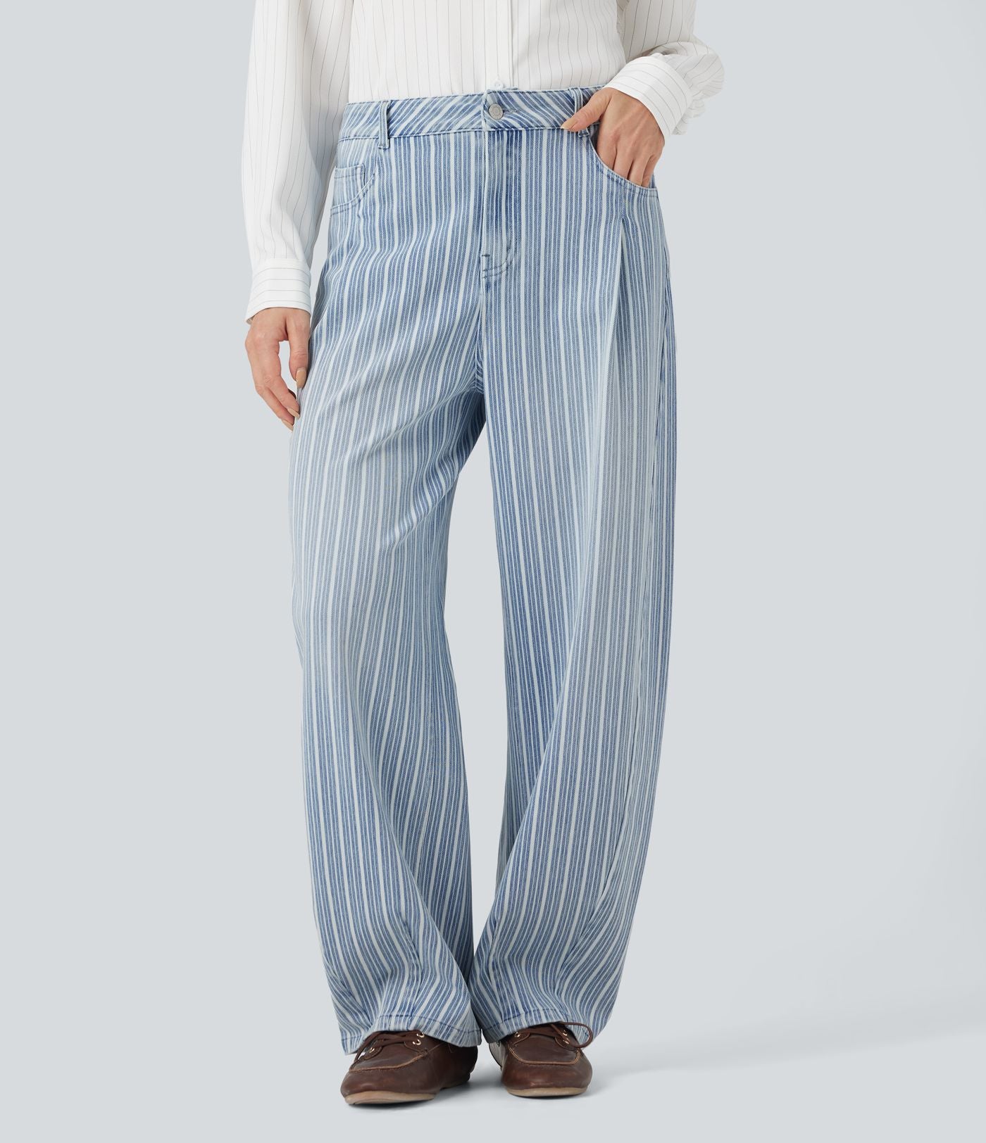 Jean barrel Halara Flex™ rayé taille haute avec poches