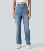 Jean droit taille haute Halara Flex™ délavé avec poches