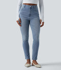 Jean Halara Flex™ taille haute slim délavé décontracté avec poches