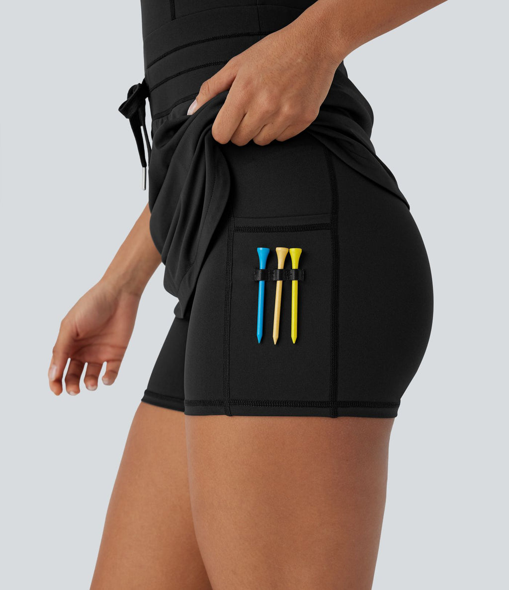 Robe active de golf mini 2-en-1 Softlyzero™ QuickDry à col baseball, demi-zip, sans manches, cordon de serrage et poches multiples - Poche pour tee de golf