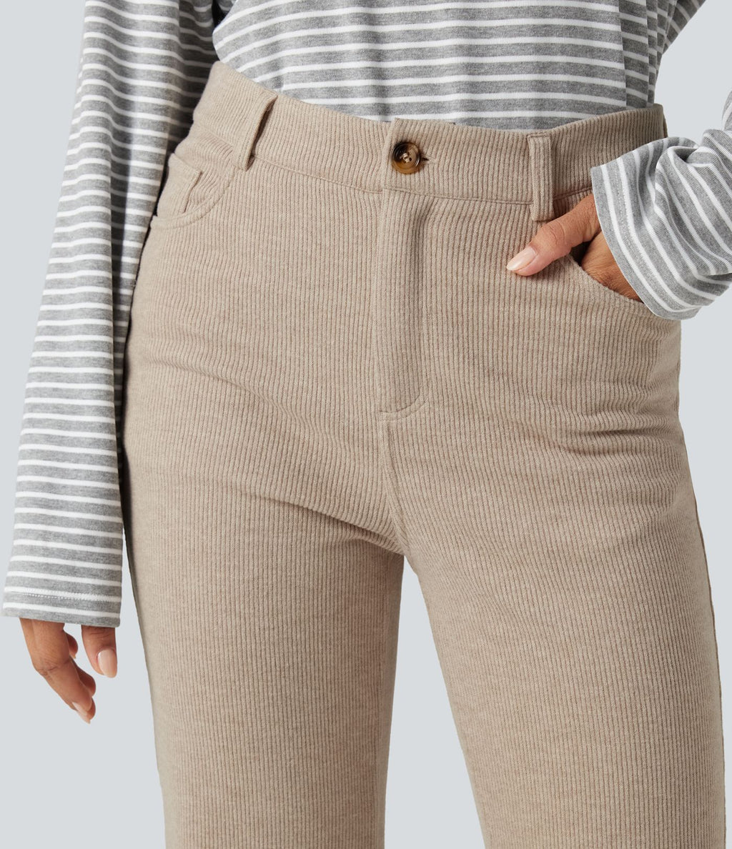 Pantalon bootcut côtelé taille haute avec poches