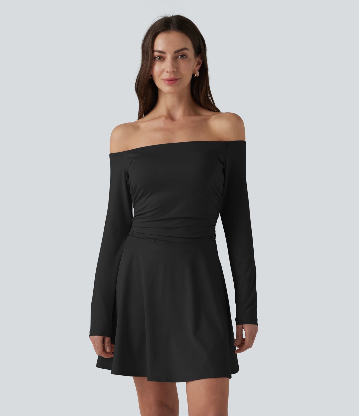 Robe décontractée 2-en-1, épaules dénudées, manches longues, fronces, brassière intégrée, à poche — Easy Peasy