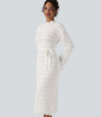 Robe pull midi manches longues avec ceinture