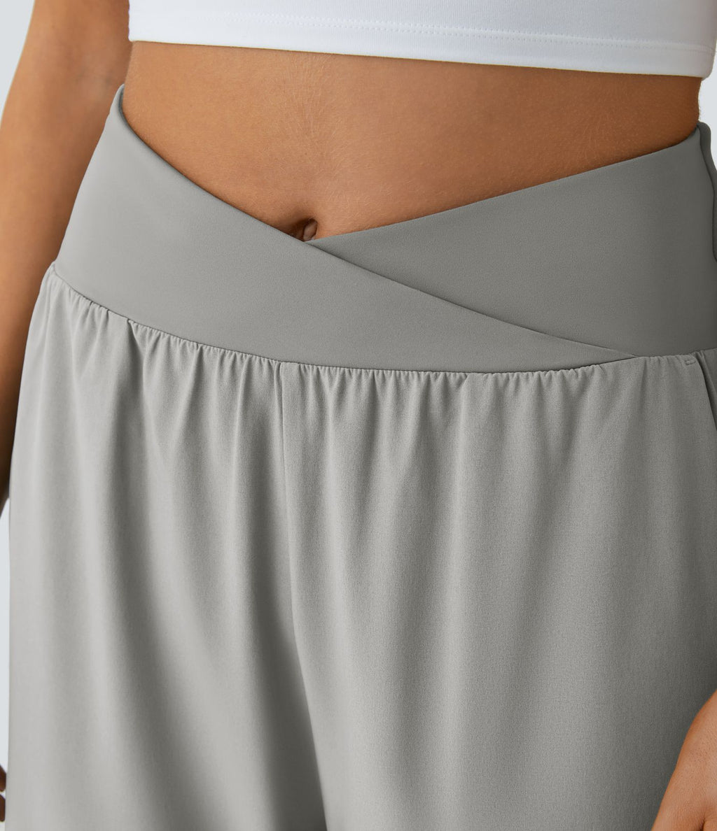 Breezeful™ Pantalon Fluide Vacances Séchage Rapide Taille Haute Croisée Poches Latérales Plissées Fente