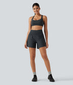 Short de yoga 2-en-1 à rayures, taille très haute, 12,5 cm, à poches