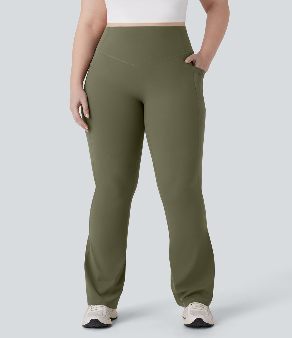 Pantalon de yoga à coupe bootcut gainant galbant taille haute grande taille avec effet scrunch et poches Halara UltraSculpt™