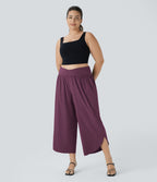 Breezeful™ Pantalon de Vacances Grande Taille Taille Haute avec Découpe Croisée Plissé Poche Latérale Fente et Séchage Rapide