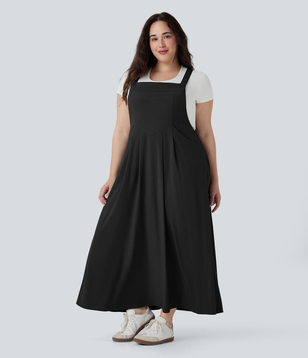 Robe chasuble décontractée grande taille mi-longue fluide à séchage rapide Breezeful™ avec bretelles ajustables boutons et poches