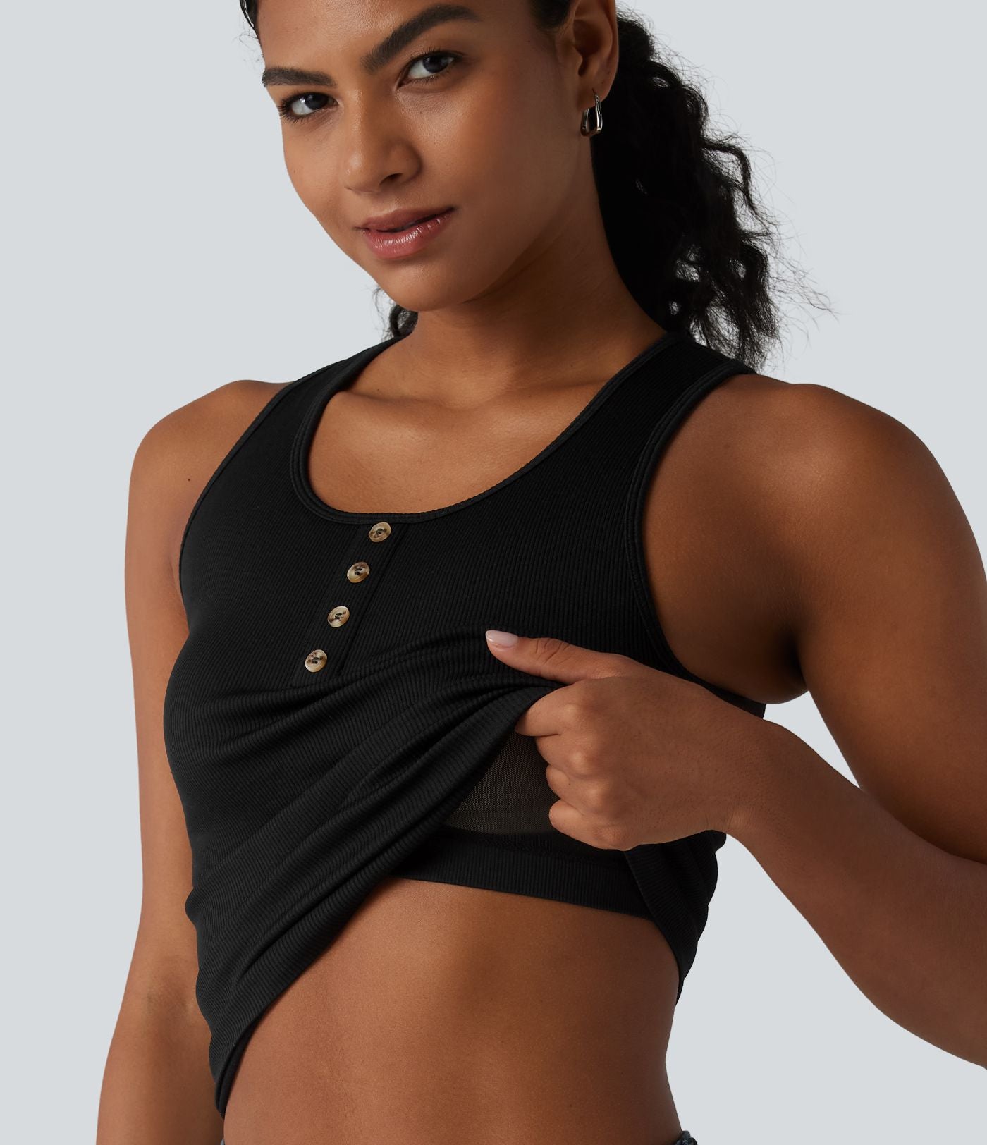 Débardeur casual en maille côtelée col rond avec brassière intégrée