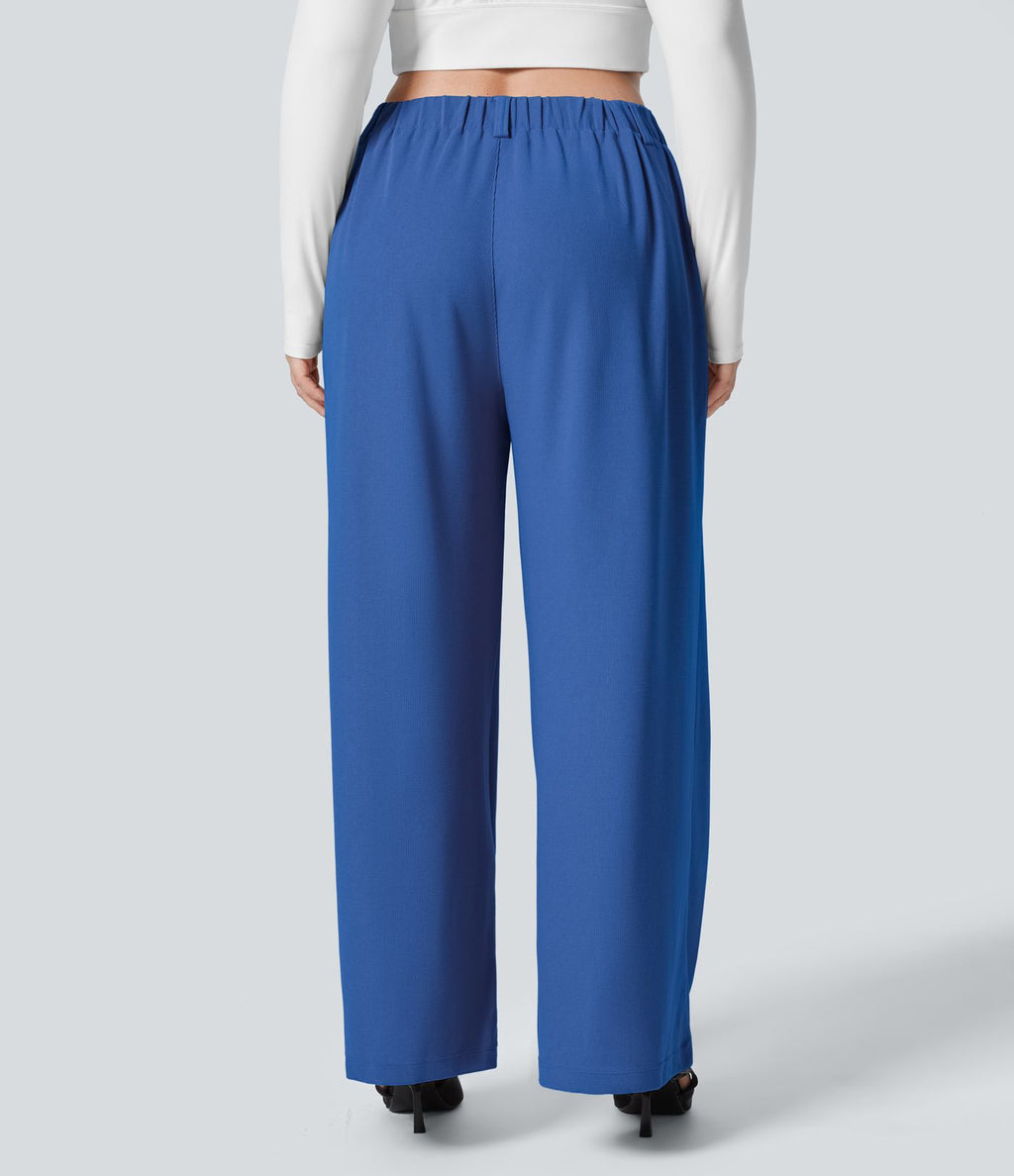 Halara Flex™ Pantalon tailleur Grande taille à Taille Haute, Poches Latérales Plissées, Jambes Larges, en Tissu Gaufré