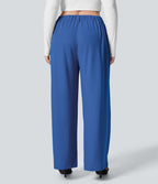 Halara Flex™ Pantalon tailleur Grande taille à Taille Haute, Poches Latérales Plissées, Jambes Larges, en Tissu Gaufré