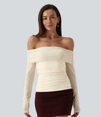 Haut SoftlyZero™ Plush épaules dénudées mesh manches longues