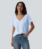 T-shirt casual col V manches raglan courtes coupe ample