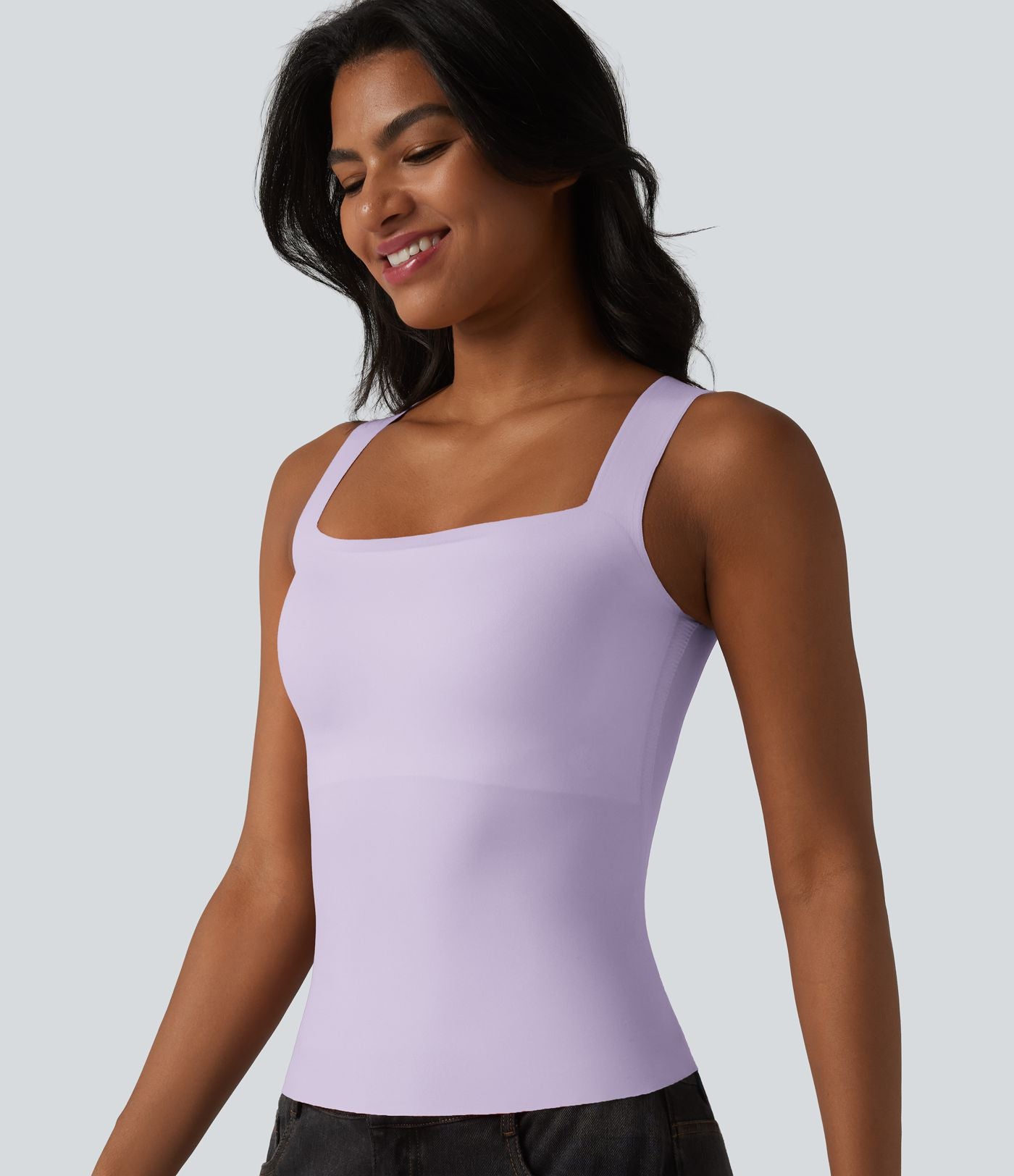 Débardeur décontracté col carré avec soutien-gorge intégré bonnets B-E