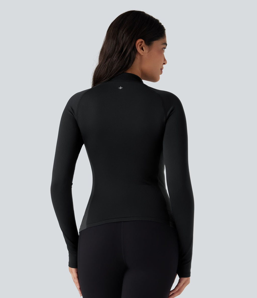 Haut de sport yoga demi-zip à manches longues avec passants pouces sans couture OneForm Seamless Flow