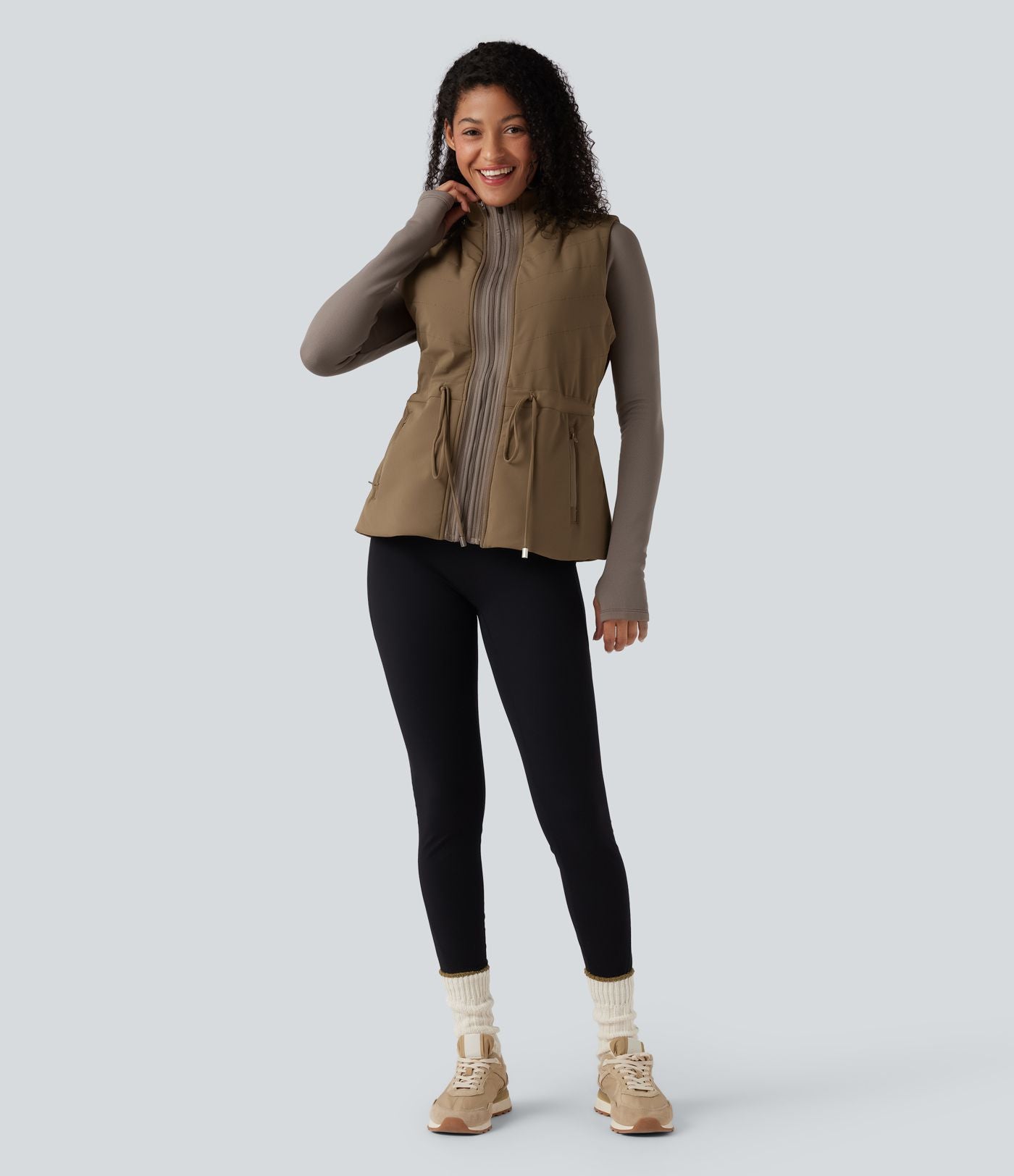 Veste polaire PuffFlex 3-en-1 à col montant et manches longues avec passe-pouces et gilet matelassé avec poches