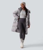 Doudoune longue à capuche zippée à manches longues avec poches