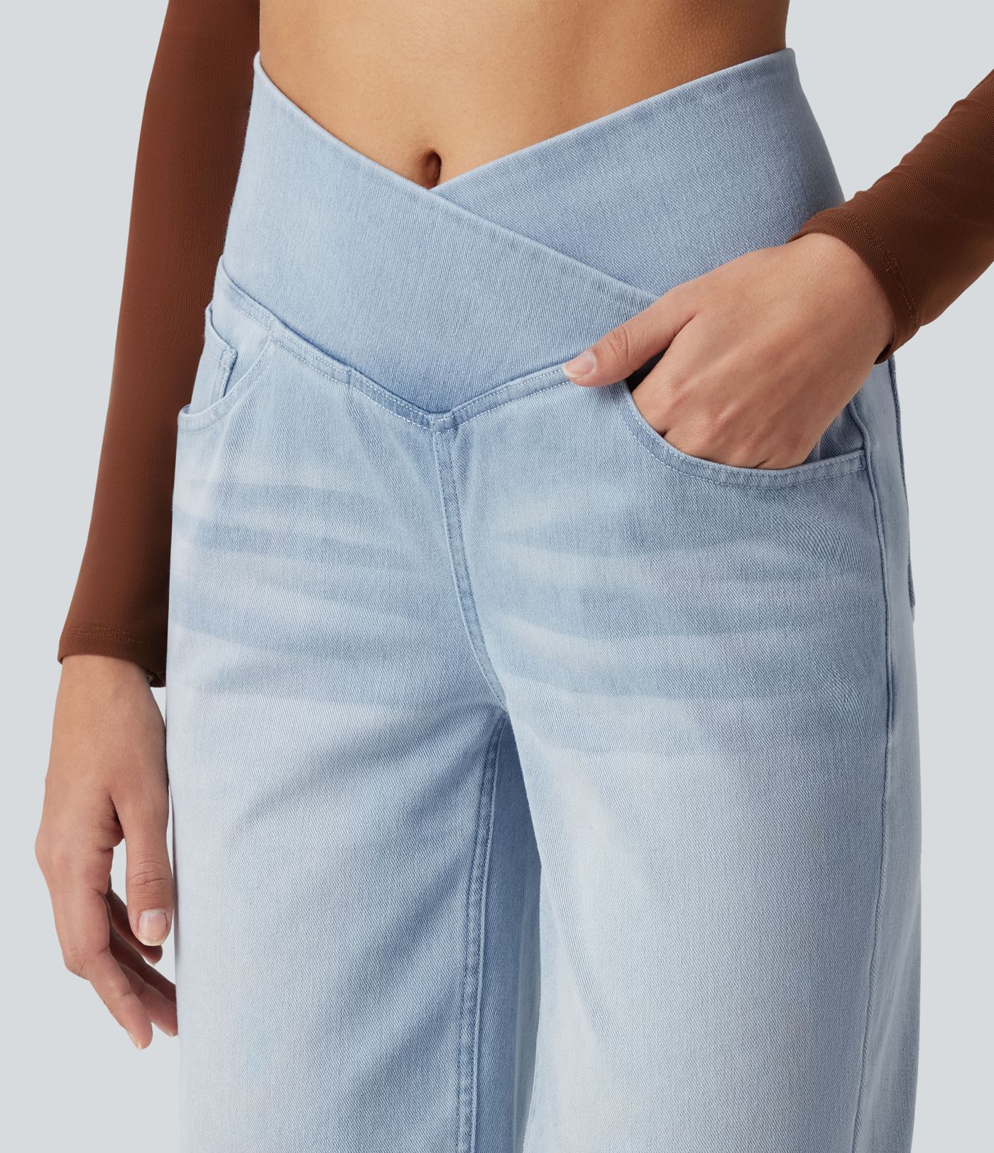 Short en jean Halara Flex™ casual gainant taille haute croisée avec poches