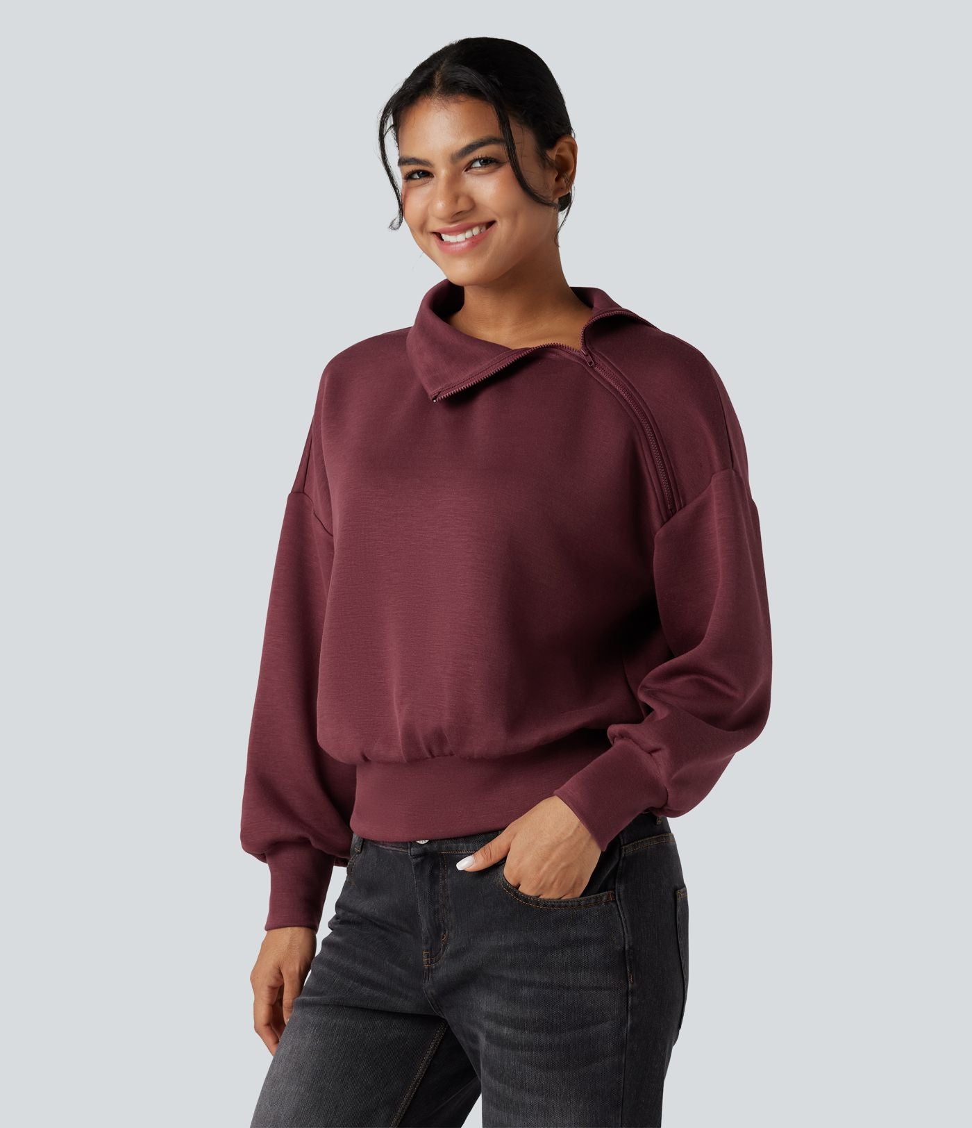 Sweat-shirt oversize SpacerTek™ col tunnel et demi-fermeture éclair