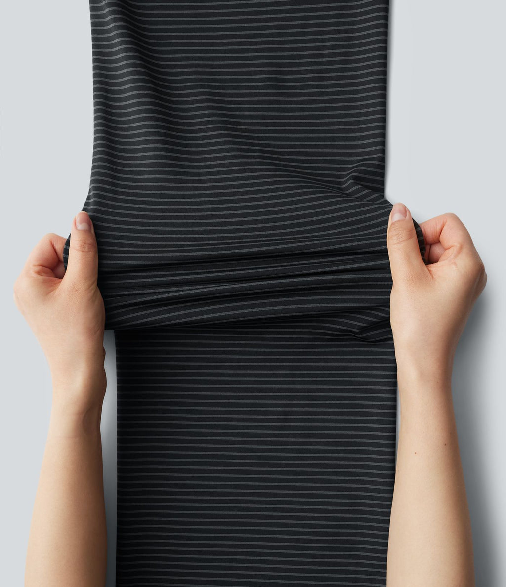 Pantalon de yoga droit taille haute croisée ventre plat à rayures avec poches