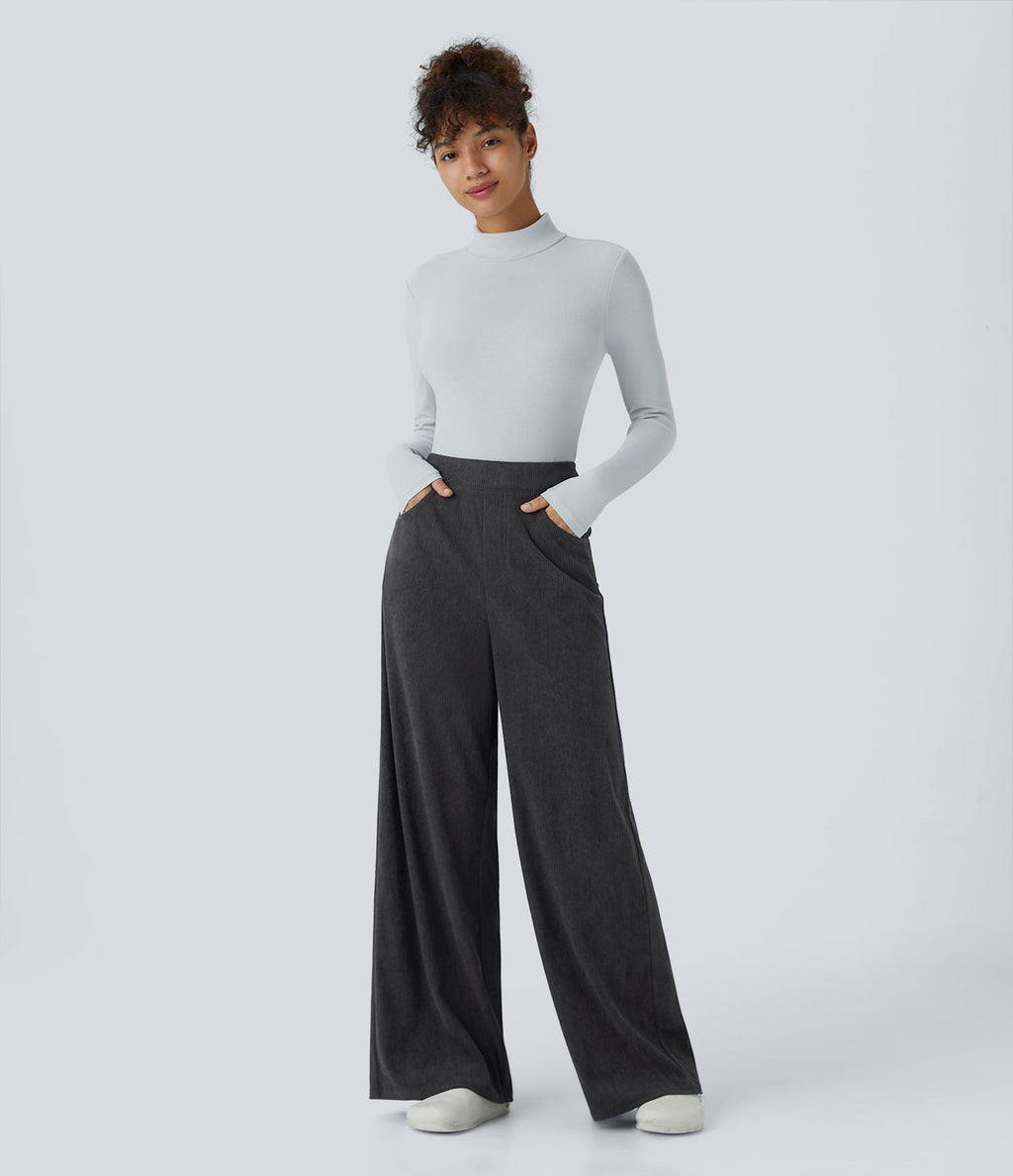 Pantalon velours côtelé tailleur et large Halara Flex™, taille haute, avec poches