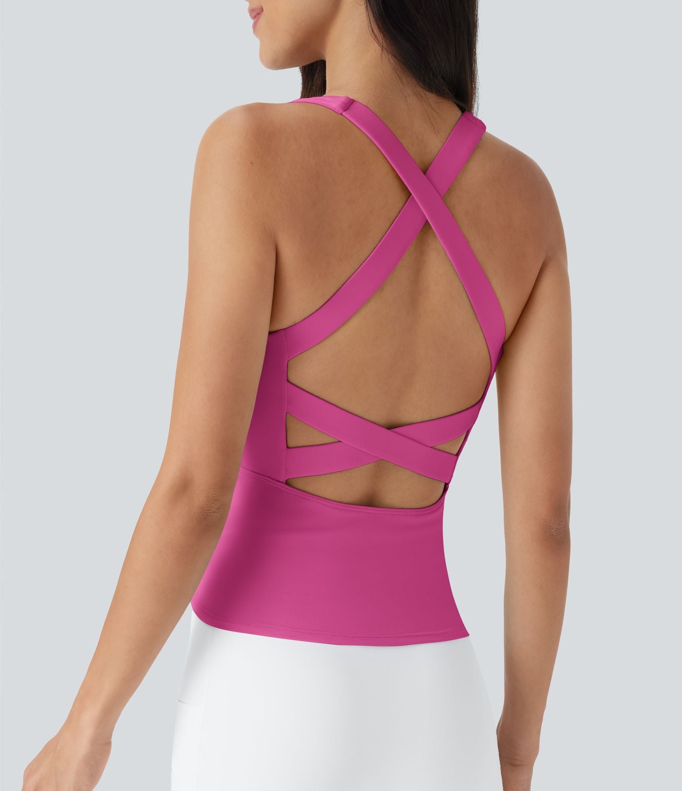 Débardeur de course crop top dos nu col carré bretelles croisées Softlyzero™ Airy Cool Touch - longueur rallongée - UPF50+