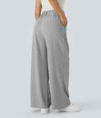 Pantalon Tailleur Large Fluide Halara Flex™ Gaufré Taille Haute Poches Latérales