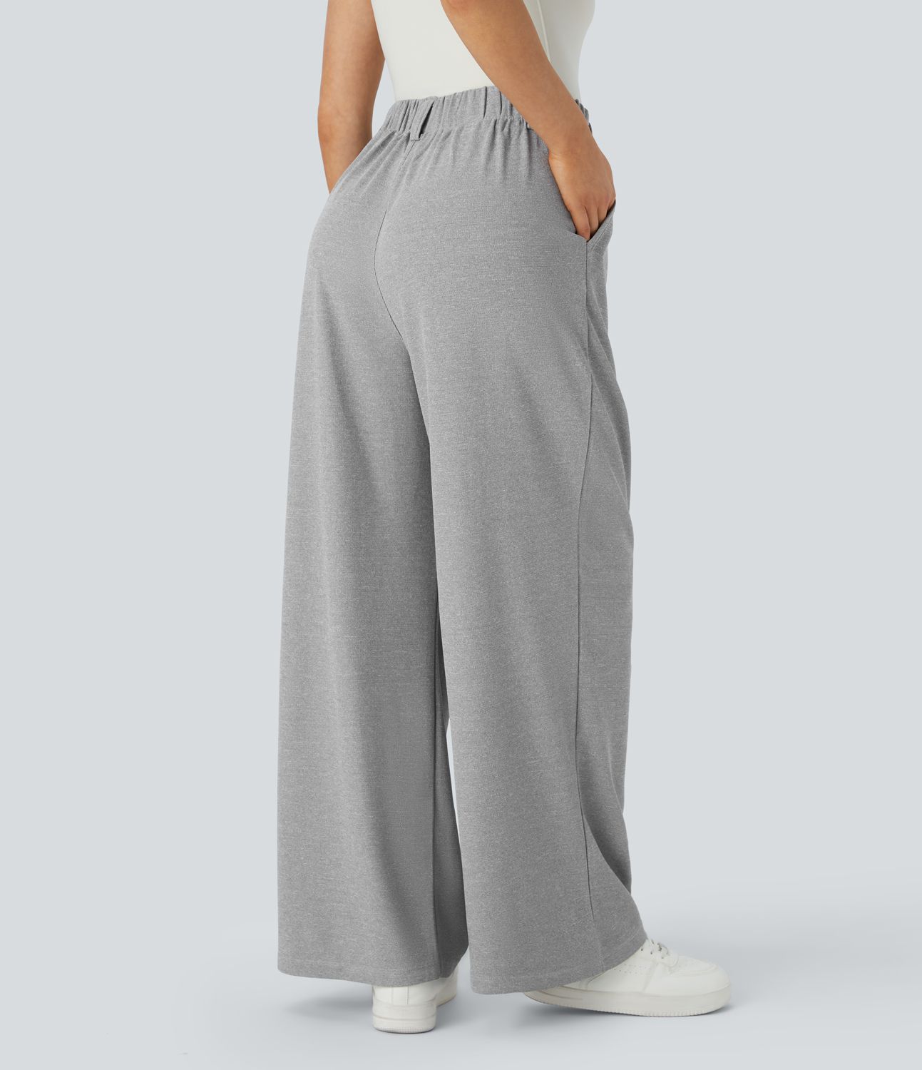 Pantalon Tailleur Large Fluide Halara Flex™ Gaufré Taille Haute Poches Latérales