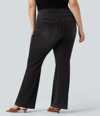 Jean décontracté Halara Flex™ grande taille bootcut taille haute en maille extensible délavée avec multiples poches