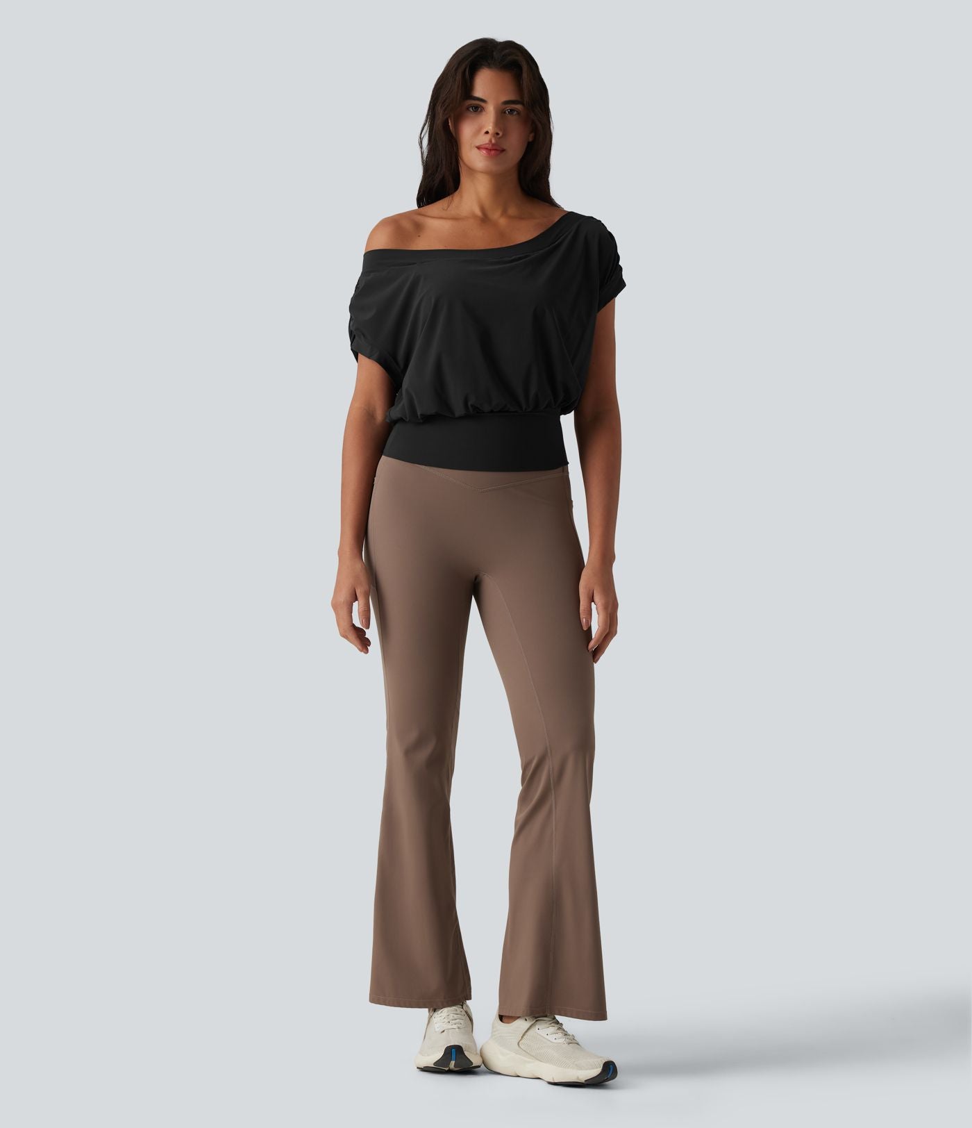 Haut de sport yoga épaules dénudées manches courtes oversize effet frais InstantCool séchage rapide