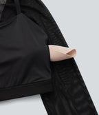 Haut de sport yoga crop top 2-en-1 avec col licou, dos nu, manches longues, passe-pouces et mesh contrastant