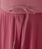 Jupe Casual Évasée Fluide 2 en 1 en Maille Contrastée Taille Haute Cordon de Serrage Poche Latérale