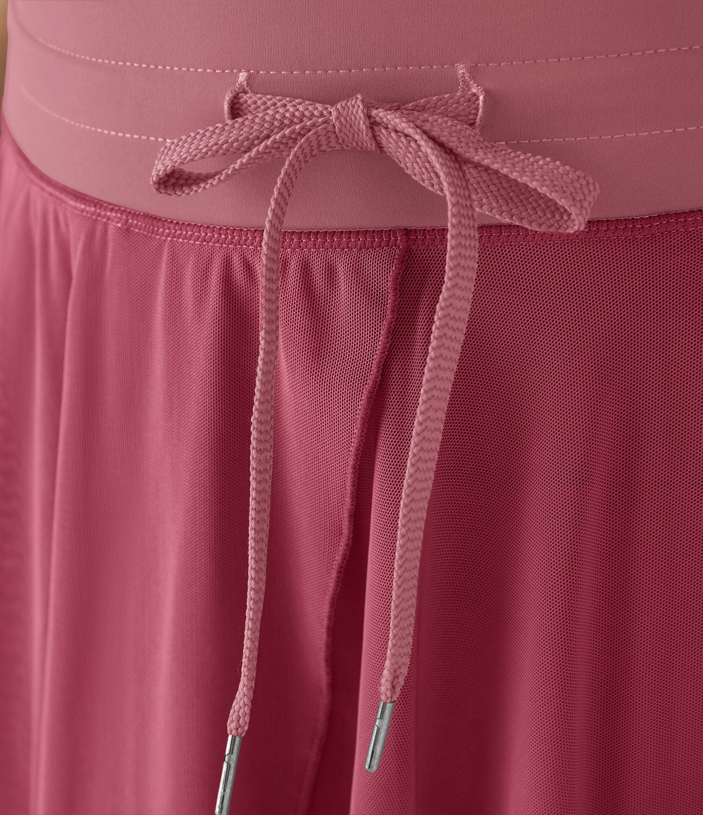 Jupe Casual Évasée Fluide 2 en 1 en Maille Contrastée Taille Haute Cordon de Serrage Poche Latérale