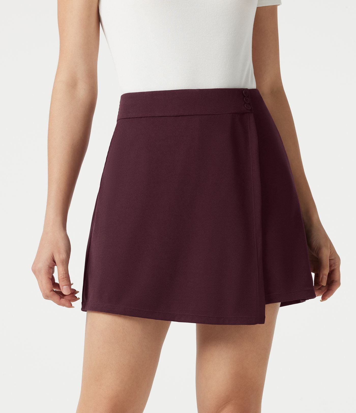Jupe-short habillée mini en maille gaufrée, taille haute, à poches