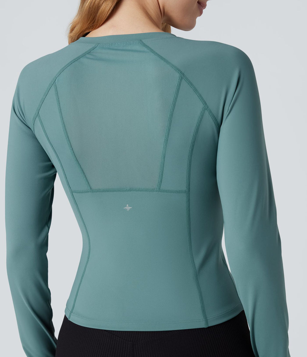 Haut de sport yoga SoftlyZero™ Airy col rond mesh contrastant effet frais InstantCool manches longues avec passe-pouces, protection solaire UPF50+
