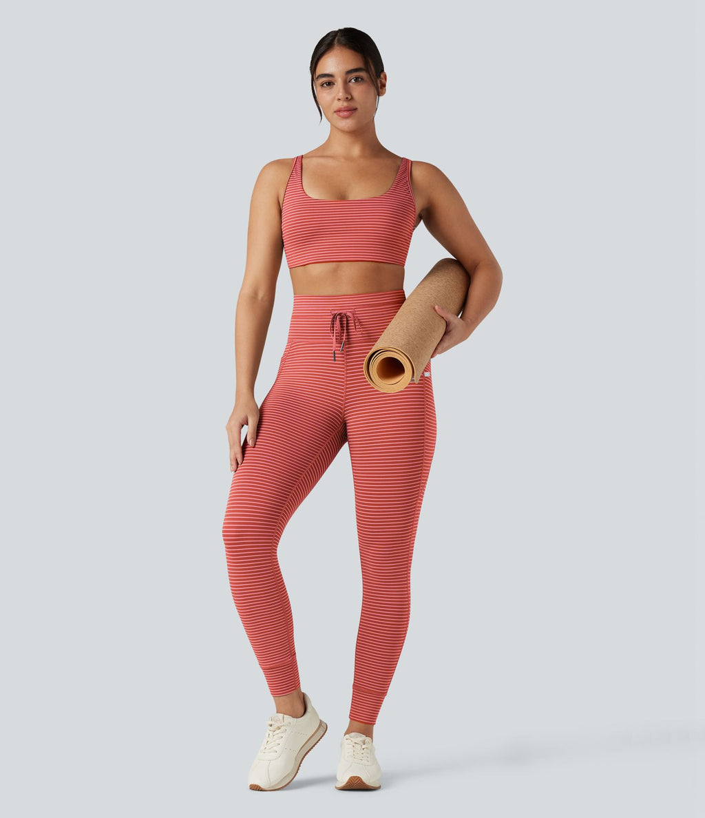 Brassière de sport yoga soutien léger col U à découpes rayé bonnets A-C